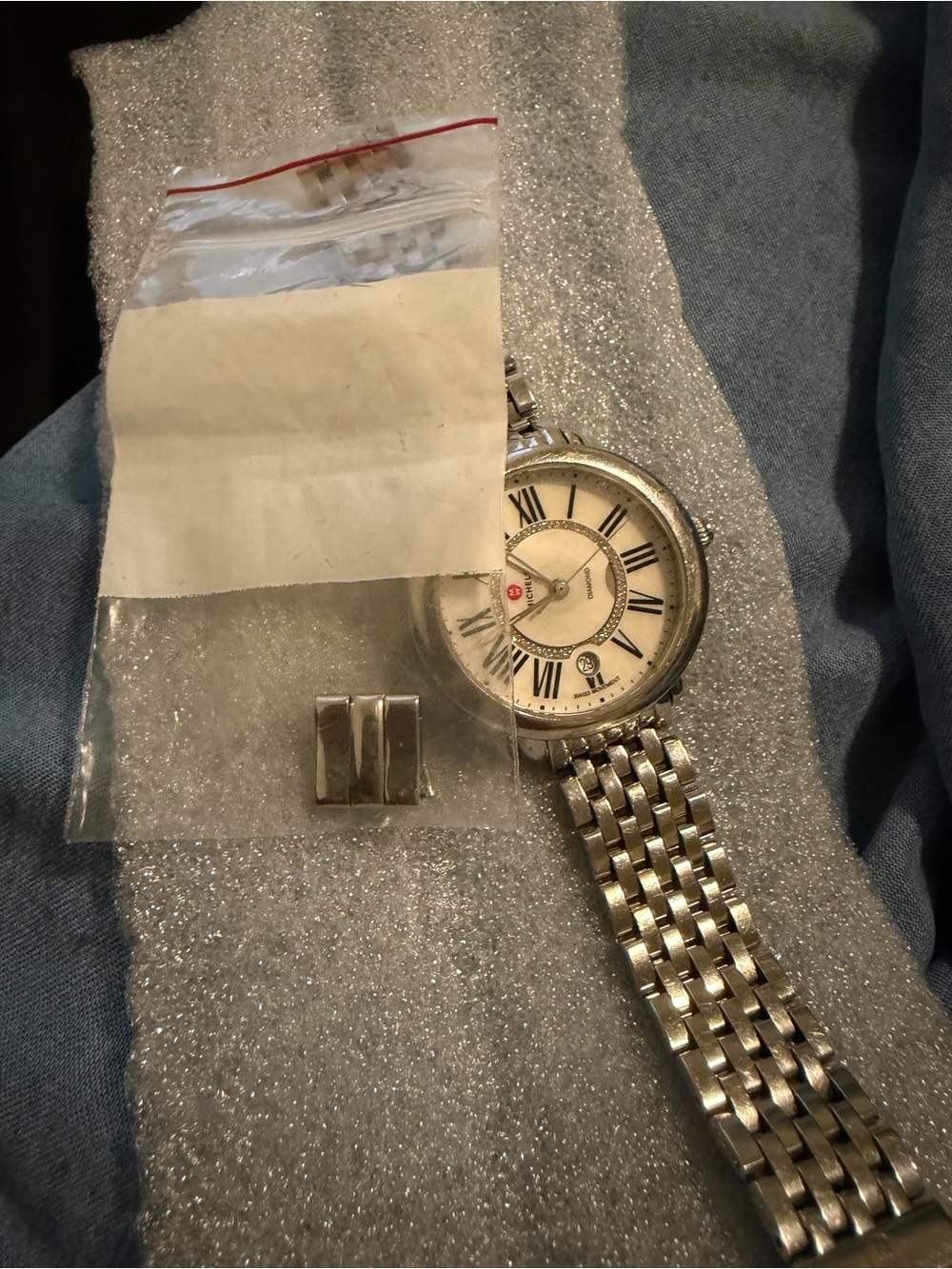 Michele Silver-Tone Bracelet Watch with Ivory Dial and Roman Numerals